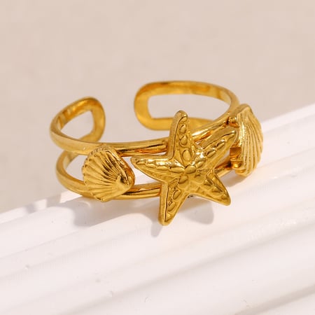 1 stuk Simple Series Vacation Turtle roestvrij staal goudkleurige verstelbare ringen voor dames