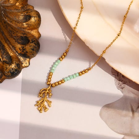 collier avec pendentif en pierre naturelle pour femme, série simple, style rétro, en acier inoxydable, couleur or