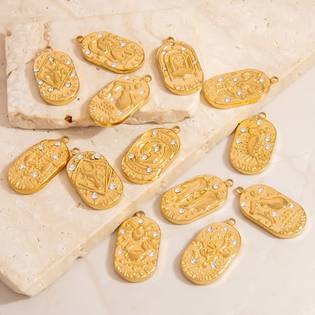 Twelve Zodiac Signs Stainless Steel Gold Color Pendants