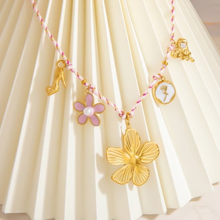 Sweet Flower Stainless Steel Gold Color Pendant Necklaces 2