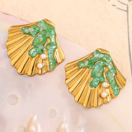 Ocean Collection Shell Goldtone Stainless Steel Women's Earrings 2
