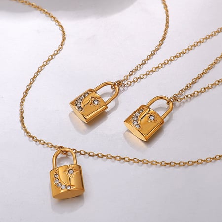 Lock Stainless Steel Gold Color Pendant Necklaces 2
