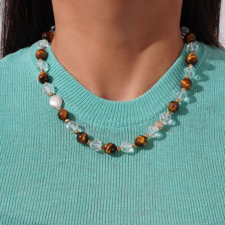 Retro Natural Stone Stainless Steel Gold Color Women's Beaded Necklaces 2