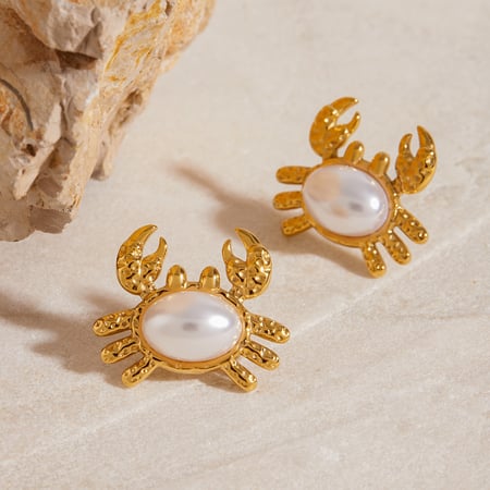 Cute Crab Stainless Steel Gold Color Stud Earrings 2