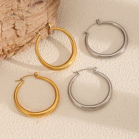 Classic Stainless Steel Gold Color Hoop Earrings