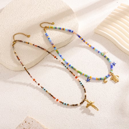 vacation turtle  stainless steel gold color natural stone women's pendant necklaces