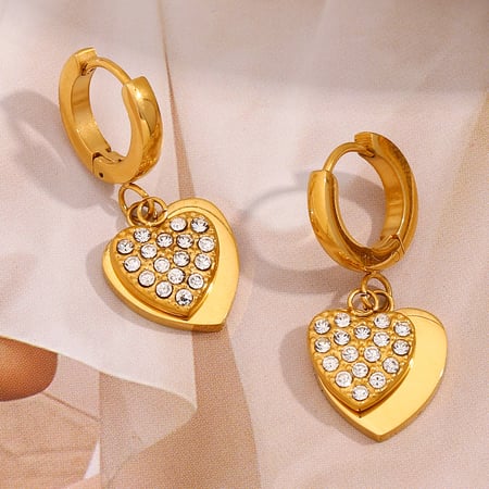 Retro Heart Stainless Steel Gold Color Drop Earrings 2