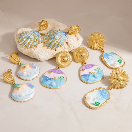 1 Paar Simple Series Vacation Turtle Edelstahl Goldfarben Damen Tropfen Ohrringe 2