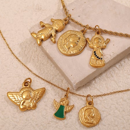 Delicate Figure Titanium Steel Gold Color Rhinestone Women's Pendants 2