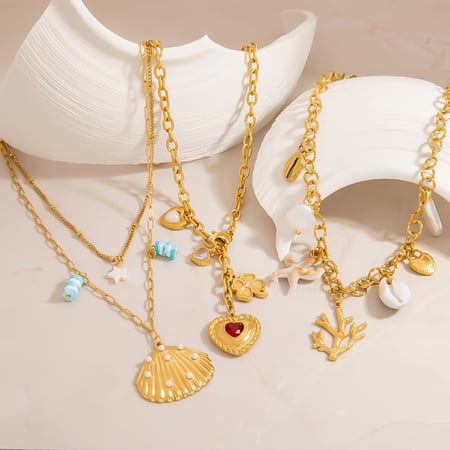 Oceanic Stainless Steel Gold Color Pendant Necklaces 2