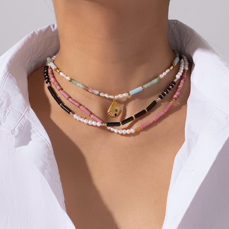 Elegant Conch Stainless Steel Gold Color Natural Stone Women's Beaded Necklaces 2