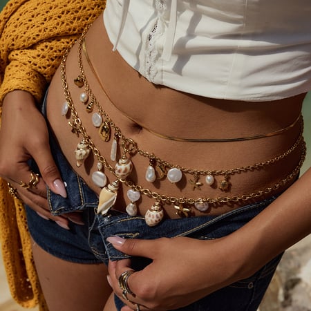  style stainless steel gold color shell waist cha 2
