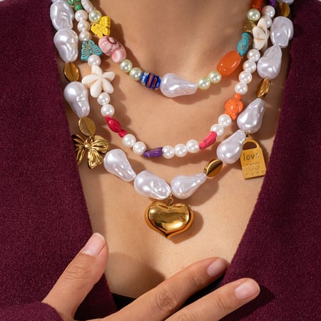 1 Piece Polychrome Series Vacation Turtle Shape Natural Stone Stainless Steel Gold Color Women's random Beaded Necklaces