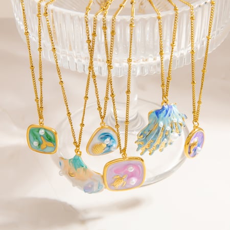 Vacation Stainless Steel Gold Color Pendant Necklaces 2