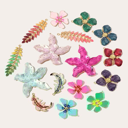 Colorful Flowers Stainless Steel Gold Color Pendants