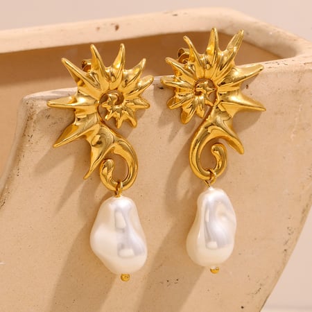 Seahorse Stainless Steel Gold Color Drop Earrings 2