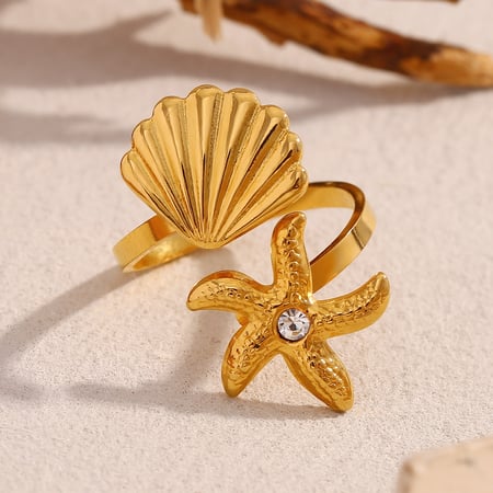 1 stuk Simple Series Vacation Turtle roestvrij staal goudkleurige strass verstelbare ringen voor dames 2