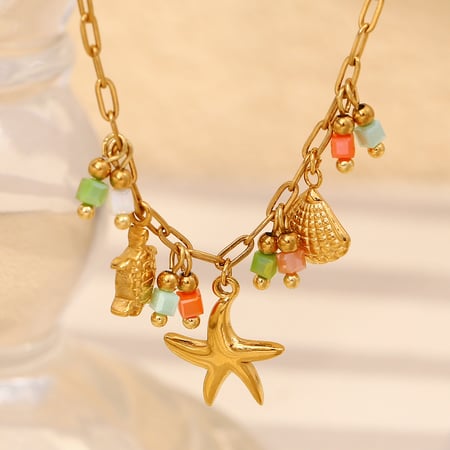 Starfish & Turtle Stainless Steel Gold Color Pendant Necklaces 2