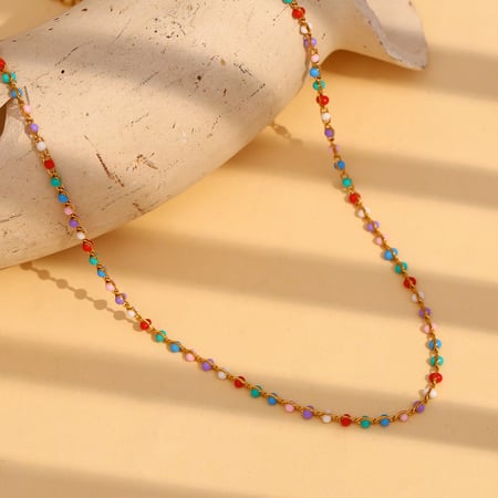 Fashionable Temperament Multi-color Beaded Stainless Steel Women's Necklace