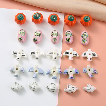 1 pièce de perle en céramique pour bijoux à faire soi-même, motif oiseau 2