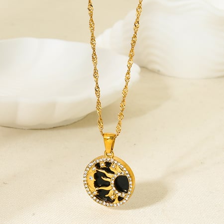 Luxurious Series Moon Stainless Steel Gold Color Pendant Necklaces 2