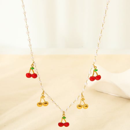1 Paar romantische Serie süße Pflanze Edelstahl Gold Farbe künstliche Perle Damen Anhänger Halsketten 2