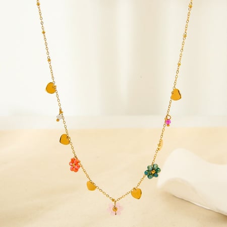 1 Pair Romantic Series Sweet Flower Stainless Steel   Gold Color  Glass Women's Pendant Necklaces 2
