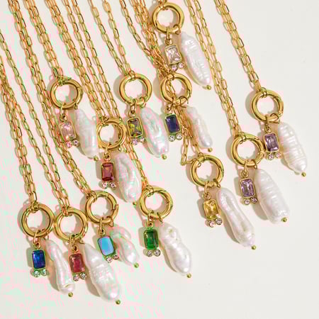 Twelve Birthstones Stainless Steel Gold Color Pearl Pendant Necklaces 2