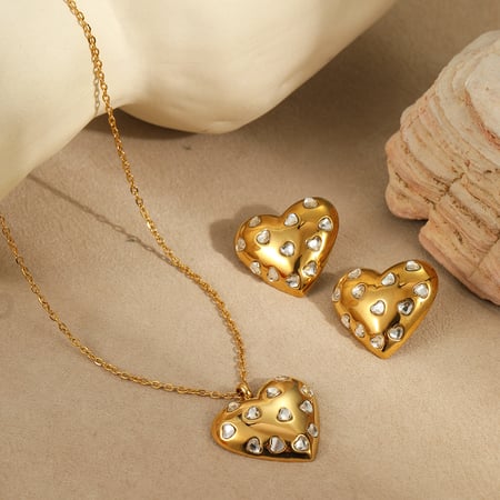 1 Pair Romantic Series Daily Heart Stainless Steel   Gold Color  Women's Pendant Necklaces