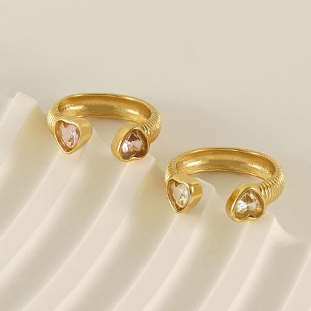 Heart Stainless Steel Gold Color Gemstone Rings 2