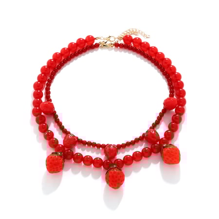 Sweet Strawberry Layered Beaded Necklace 2