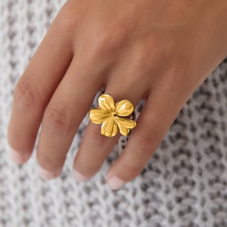 Retro Kleeblatt Edelstahl Gold Farbe Statement Ring 2
