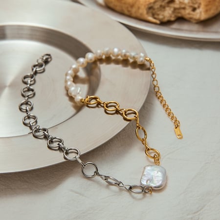 Retro Chain Stainless Steel Gold Color Pearl Pendant Necklaces