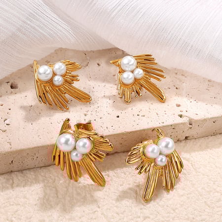 Feather Stainless Steel Gold Color Stud Earrings 2