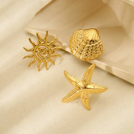 Fashionable Design Sun Starfish Gold Stainless Steel Women's Rings 2