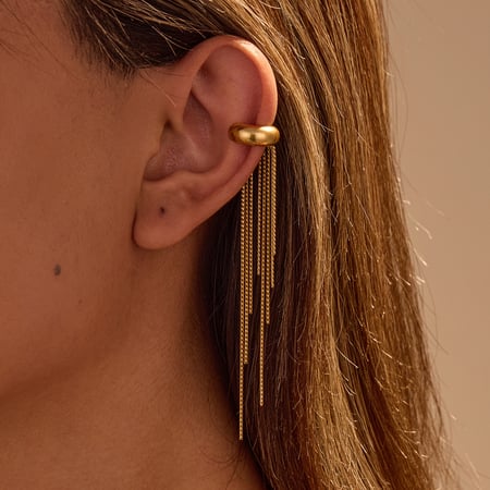1 Paar Damen-Ohrmanschetten aus Edelstahl mit Quaste in Goldfarbe der Luxuriöse Serie Daily 2