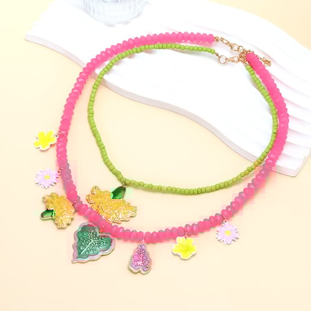 Sweet Flower Alloy Layered Beaded Necklaces