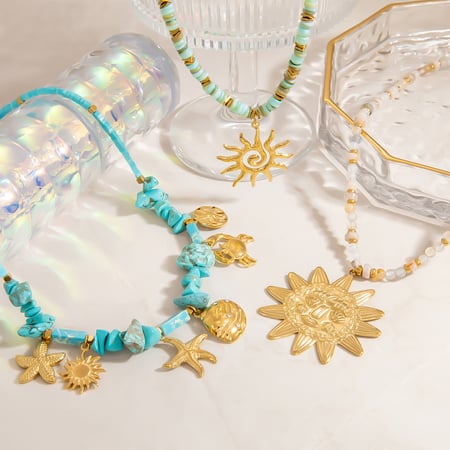 Designable Sun Stainless Steel Gold Color Natural Stone Women's Beaded Necklaces 2