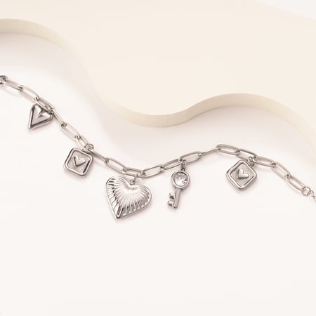 Shining Heart Stainless Steel Gold Color Women's Charm Bracelets