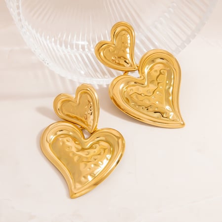 1 Paar Herz-Ohrhänger aus Edelstahl in Goldfarbe für Damen
