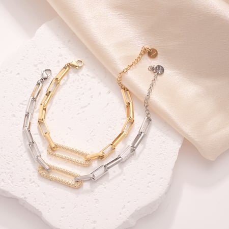 Rectangle Patchwork Stainless Steel Gold Color Women's Chain Bracelets 2