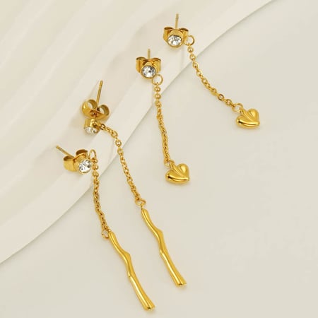 Boucles d'oreilles pendantes classiques en acier inoxydable couleur or avec cœur 2