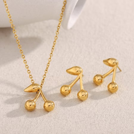 Schlichte, elegante Halsketten aus goldenem Edelstahl mit Kirschmotiv für Damen 2