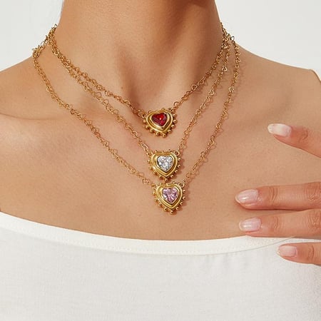 1 Paar Halsketten mit Anhänger „Romantic Series Classic Heart“ aus Edelstahl in Goldfarbe für Damen 2