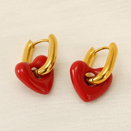 Heart Stainless Steel Gold Color Drop Earrings 2