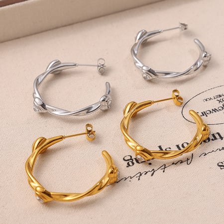 Heart Stainless Steel Gold Color Hoop Earrings 2