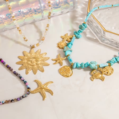 Designable Sun Stainless Steel Gold Color Natural Stone Women's Beaded Necklaces