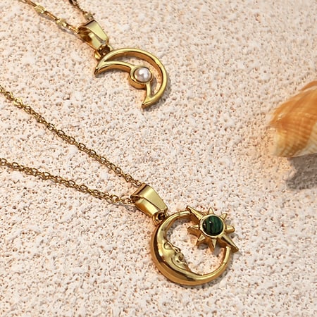 Moon Stainless Steel Gold Color Pendant Necklaces 2