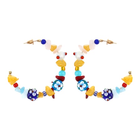 Sweet Flower Glass Beads Hoop Earrings