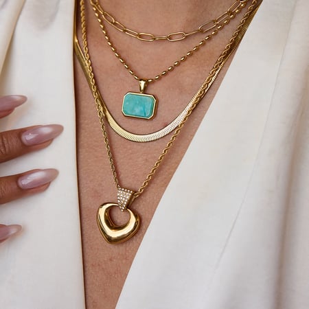 Collares colgantes de acero inoxidable dorado con forma de corazón retro 2